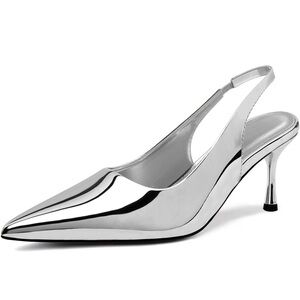 Women's Pumps Slingback Heels Pointed Toe Sling Back Kitten Heels Women Metallic